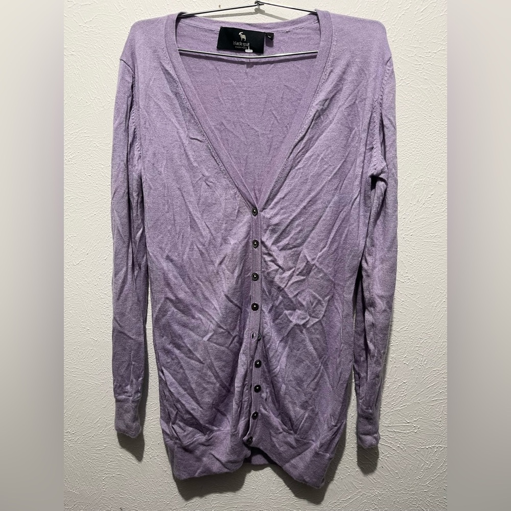 Black Goat Cashmere Cardigan Sweater Lilac Lavender Quiet Luxury Classic Medium